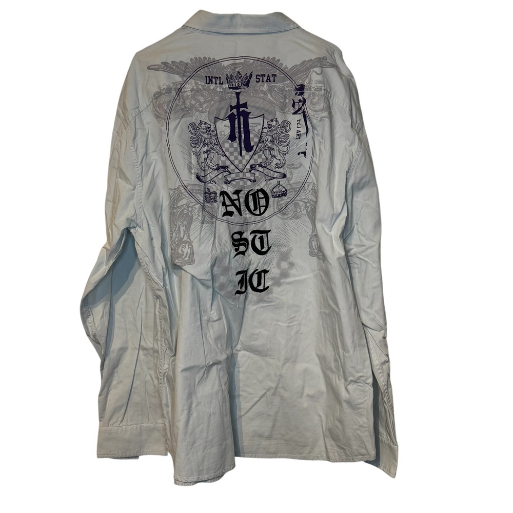 Nostic Men's Shirt Vintage Y2k Embroidered Dragon Long Sleeve Button Up Gray 2XL - Picture 5 of 8
